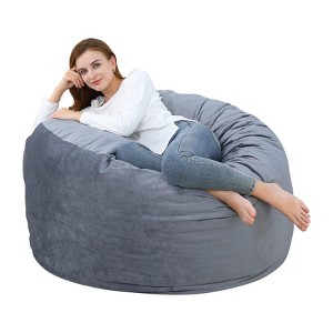 4 Foot Bean Bag Chair,Memory Foam Big Bean Bag for Adults, Big Sofa with Fluffy Removable Microfiber Cover  4' - 1 of 4