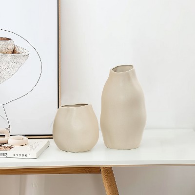 Ivory Ceramic Modern Round Bouquet Vase