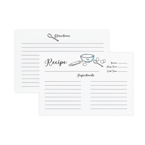 Set of 50 Premium Recipe Cards - 4x6 Double Sided - Black and