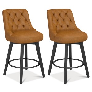 Vipbear Swivel Counter Height Bar Stools Set of 2,26.8 Inch with Back and Round Seat,Upholstered Barstools with Wood Leg - 1 of 4
