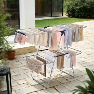 Foldable 2-Level Clothes Drying Rack with Adjustable Height Wings, 33 Drying Rails, and Sock Clips, Free-Standing Laundry Rack Clothes Dryer. - 1 of 4