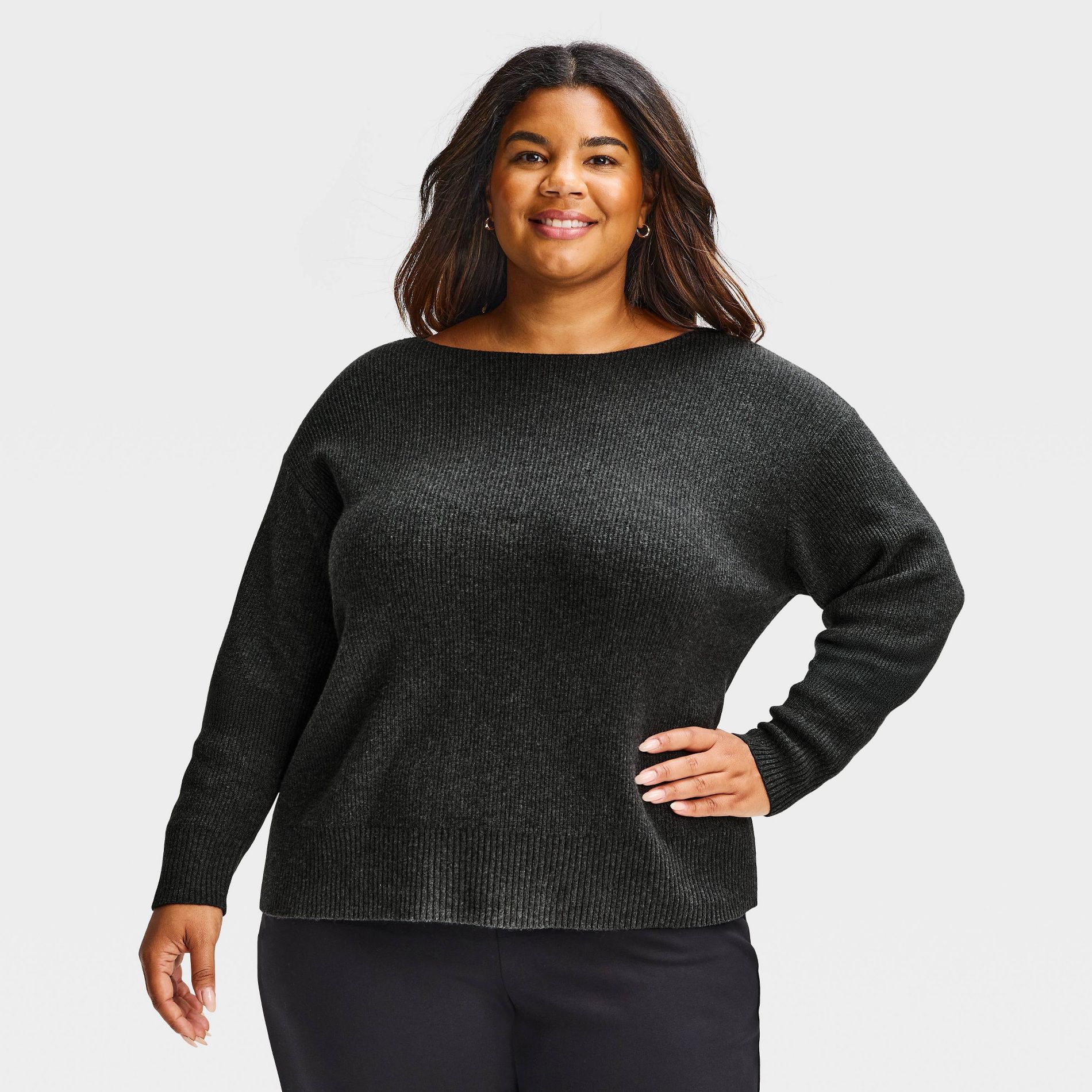 Women's Plus Long Sleeve Boat Neck Pullover Sweaters - Ava & Viv™