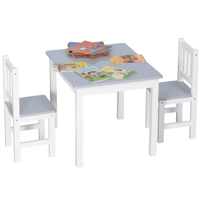 Qaba Kids Table and Chair Set for Arts, Meals, Lightweight Wooden Homework Activity Center, Toddlers Age 3+, Gray, 4 of 9