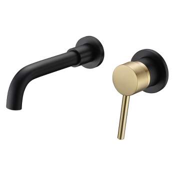SUMERAIN Wall Mount Bathroom Faucet Black and Gold  with Two Handles and Rough in Valve