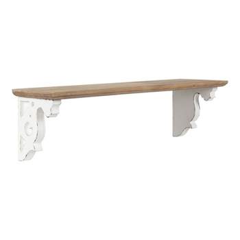 24" x 7" Abbidee Wood Shelf with Corbels Brown/White - Kate & Laurel All Things Decor