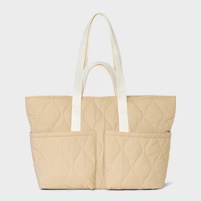 Image of Quilted Tote Handbag - Universal Thread™ Tan