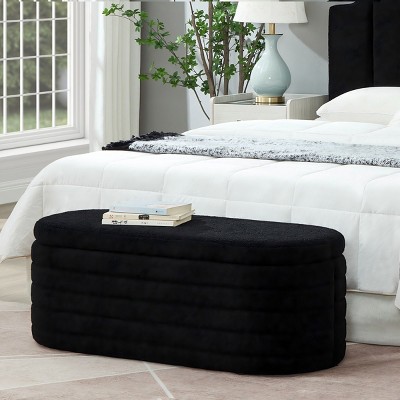 Modern Storage Benches,Upholstered Boucle Teddy Fabric End of Bed Bench with Storage,For Bedroom-Maison Boucle