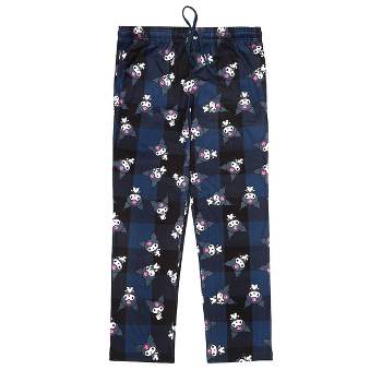 My Melody Kuromi Character Print Women's Black Plaid Sleep Pajama Pants With Pockets