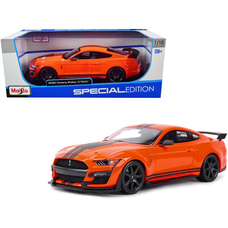 2020 Ford Mustang Shelby GT500 Orange with Black Stripes "Special Edition" 1/18 Diecast Model Car by Maisto, 1 of 4