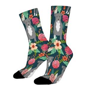 Pitbull Terriers Florals Women Printed Crew Socks Funny Funky Socks Soft Polyester Novelty Gifts for Artists Men - 1 of 1