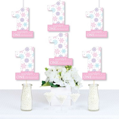 Big Dot of Happiness Pink Snowflakes 1st Birthday - One Shaped Decorations DIY Girl Winter ONEderland Party Essentials - Set of 20