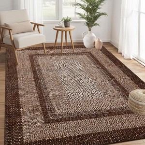 Living Room Rug, Washable Braided Rug, Non Slip Accent Carpet Braided Print, Indoor Rustic Area Rug Border Carpet for Bedroom Home Decor - 1 of 4