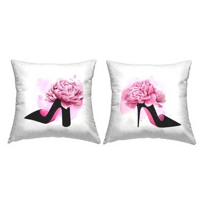 Stupell Industries Glam Fashion Heels Pink Black Flower Shoes Printed Pillow, 2 Pillows, Each 18 x 18