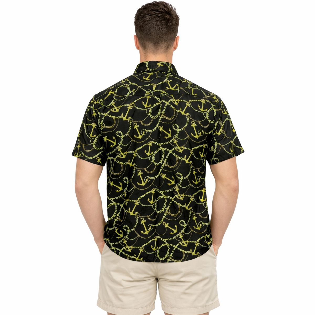 LA LEELA Men's Hawaiian Short Sleeve Button Down Shirt Mens Casual Shirts Holiday Tropical Beach Summer Party Shirts for Men Funny 5XL Black, Anchors - thumbnail 2