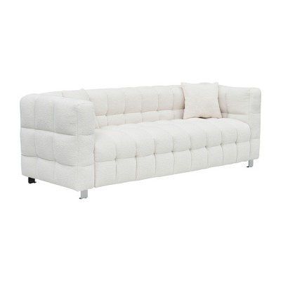 NicBex 80 Inch Teddy Fleece Sofa Couch 3-Seater Sofa with 2 Throw Pillows for Living Room,Apartment,Bedroom,Beige