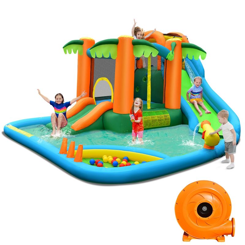 Costway Inflatable Water Slide Park Kid Bounce House Splash Pool with 780W Blower, 1 of 11