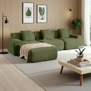 113" Modern L-Shaped Sectional Sofa, Corduroy, Deep Seats, Movable Ottoman, No Assembly - 1 of 4