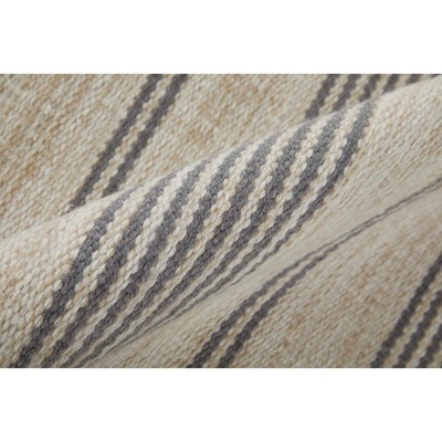 Gray and Ivory Striped Synthetic Indoor/Outdoor Area Rug