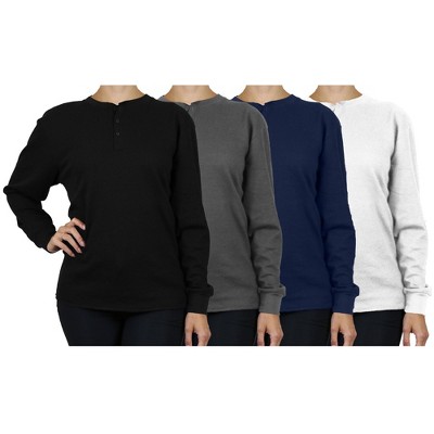 Blue Ice  Women's Loose Fit  Waffle-Knit Thermal Henley- 4 Pack