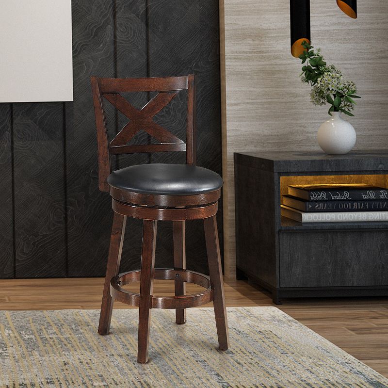 Costway Swivel Stool 24'' Counter Height X-Back Upholstered Dining Chair Kitchen Espresso, 5 of 7