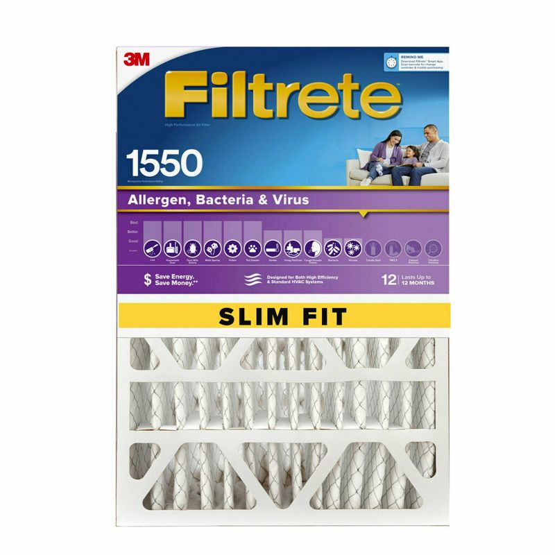 Filtrete 20&#34; x 25&#34; x 4&#34; Slim Fit Allergen Bacteria and Virus Deep Pleat Air Filter 1550 MPR, 1 of 17