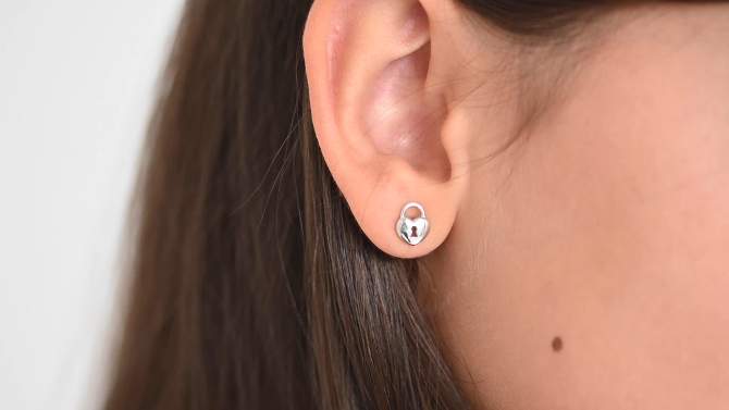 Girls' Locked Heart Standard Sterling Silver Earrings - In Season Jewelry, 2 of 5, play video