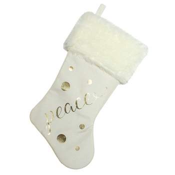 Northlight 19" Ivory White Gold Foil "Peace" Christmas Stocking with White Faux Fur Cuff