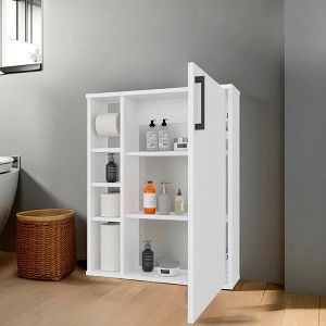 ChicFurnit Bathroom Storage Cabinet Yoder Cabinet with Four Open Shelves and One Door for Bathroom Use, White, 32.68"*22.05"*3.55" - 1 of 4