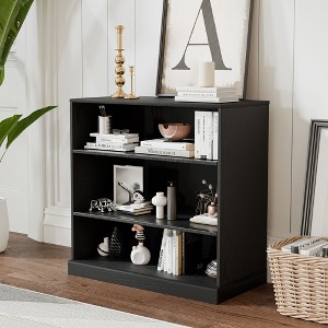 [31-inch | Open Design]Doorless Black Wood Grain Storage Shelf (Multi-Functional Decor for Living Room/Bedroom) - 1 of 4