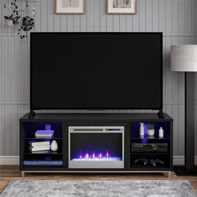 Black Oak 65" Fireplace TV Stand with Shelves
