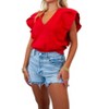 Women's Pleated Cap Sleeve Ruffle Sweater - Strut & Bolt - 2 of 3