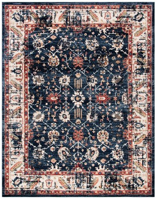 Navy and Ivory 8' x 10' Synthetic Floral Area Rug