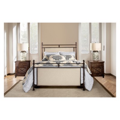 King Rustic Brown Metal and Linen Upholstered Bed with Headboard