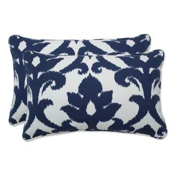 Damask 2pc Outdoor Throw Pillows - Blue/White - Pillow Perfect
