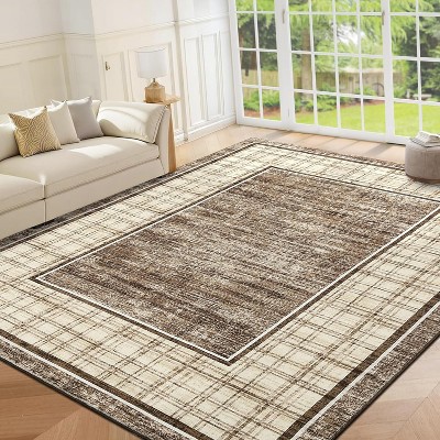 Checkered Area Rug,Washable Modern Low Pile Non-Slip Carpet,Soft Neutral Accent Mat for Living Room,Bedroom,Dining Room, Office, Playroom