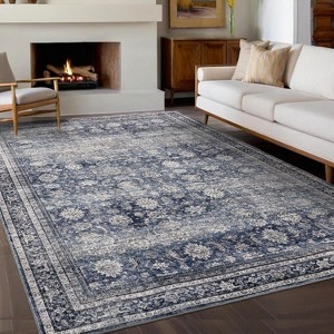 GustoWave Vintage Blue Floral Washable Area Rugs for Bedroom, Living Room, Soft Low Pile - 1 of 4