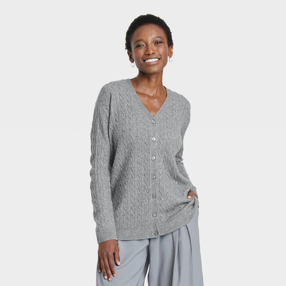 Women's Cable Cardigan - A New Day™ Dark Gray 