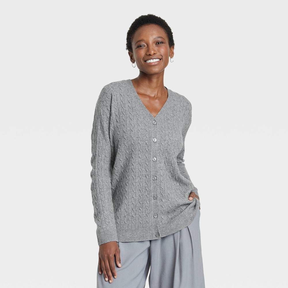 Women's Cable Cardigan - A New Day™ Dark Gray L