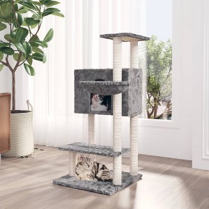 vidaXL Cat Tree Light gray Engineered wood, plush, sisal Medium Durable - 1 of 4
