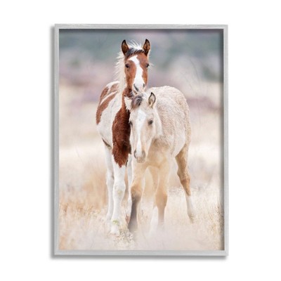 Stupell Industries Calm Horses in Muted Beige Meadow Photograph