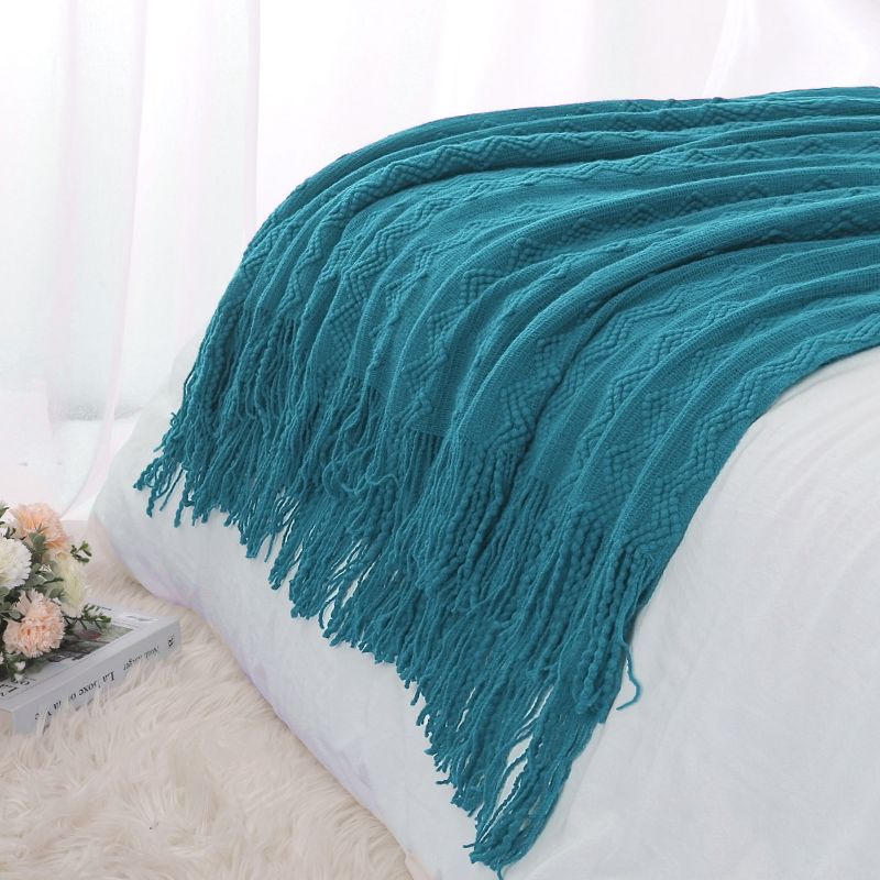 PiccoCasa Wavy Pattern Decorative Knit with Tassels Throw Blanket, 4 of 8