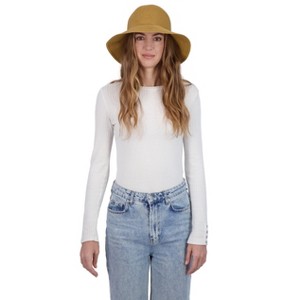 Laundry By Shelli Segal Women's Straw Cloche Hat with Folded Back Bow - Crochet Hat For Women - 1 of 4