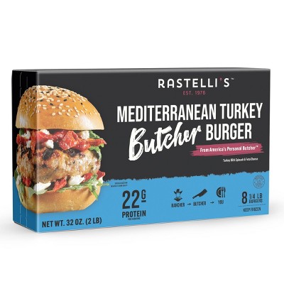 Rastelli's Mediterranean Turkey Butcher Burger with Spinach and Feta - Frozen - 2lbs/6ct