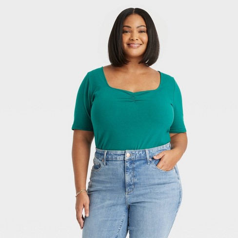 Rudyard Kipling patologisk Skole lærer Women's Slim Fit Cinched Short Sleeve Sweetheart Neck Top - Ava & Viv™ Teal  Green Xxl : Target