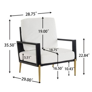 Gulches White Velvet Upholstered Accent Chair, Modern Lounge Armchair with Solid Rubberwood Frame & Gold Metal Legs, Adjustable Back Pillow - 1 of 4