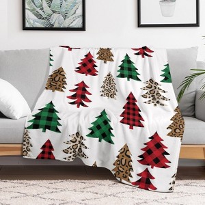 Leopard Buffalo Plaid Christmas Trees Christmas Throw Blanket Soft Fleece Christmas Blanket Cozy Flannel Throw for Couch Bed 60x80 inches - 1 of 1