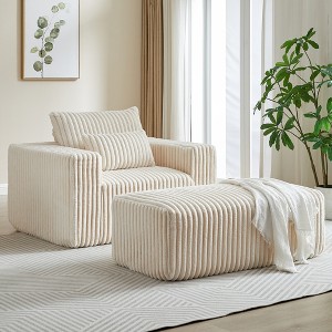 62.5" Corduroy Sponge Sofa Lounge Chair, Fluffy Modern Sleeper with Removable Footrest, No Assembly - 1 of 4