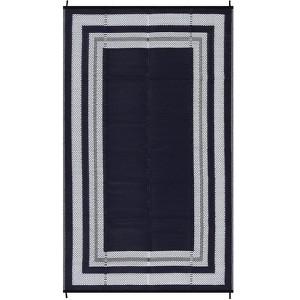 8 X 10 ft Plastic Black Blue White Rectangular Beach Front Porches Patio Picnic RV Camping Garage Geometry Modern Area Rug - 1 of 4