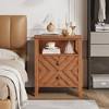 Farmhouse Nightstand with 2 Storage Drawers and Wooden Legs, Rustic Nightstand End Table with/ V-Shaped Design & Open Storage Shelf for Bedroom - 2 of 4