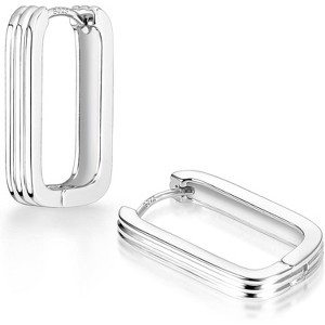 925 Sterling Silver & 14K Gold Plated Huggie Hoops | Chunky Rectangle & Square Earrings for Women - 1 of 4